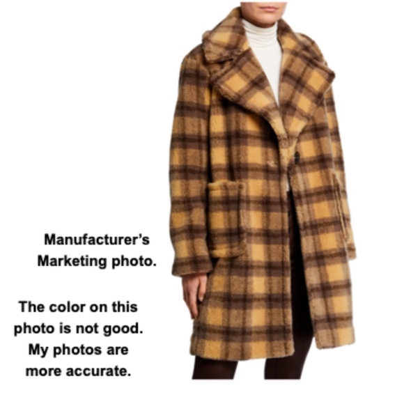 Kendall + Kylie Faux Fur Plaid Teddy Coat L - Picture 3 of 13